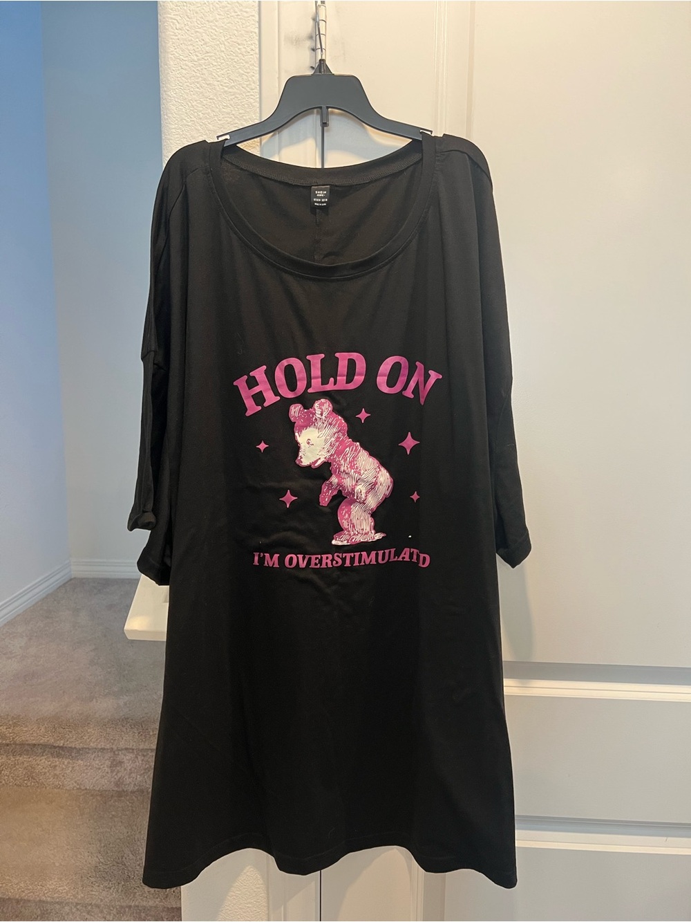 Pink Bear Graphic T-Shirt - "Hold On I'm Overstimulated"